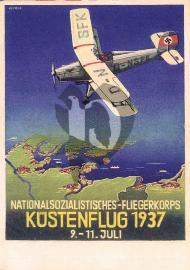 Recto carte postale ancienne avion du NSFK Fliegerkorps  1937