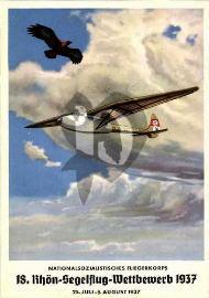 Recto carte postale Aigle et planeur dans le ciel NSFK 1937