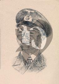 Recto carte postale ancienne, portrait au fusain du commandant Günther Prien U-BOOT 43 datant de 1940