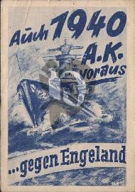 Recto carte postale ancienne navire de guerre allemand avec insription eux aussi contre l'angleterre en 1940