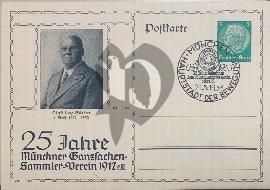 Recto carte postale ancienne portrait du premier président de l'association on voir le portrait Hugo Schroder et tampon Munich Haupstadt der Bewegung 1938