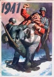 Recto carte postale ancienne vu d'une carte postale propagande italienne deux soldats un italien l''autre allemand