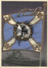 Recto carte postale ancienne drapeau Marine Kriegsmarine 1942 dessin de Gottfried Klein drapeaux et étendarts de l'armée allemande